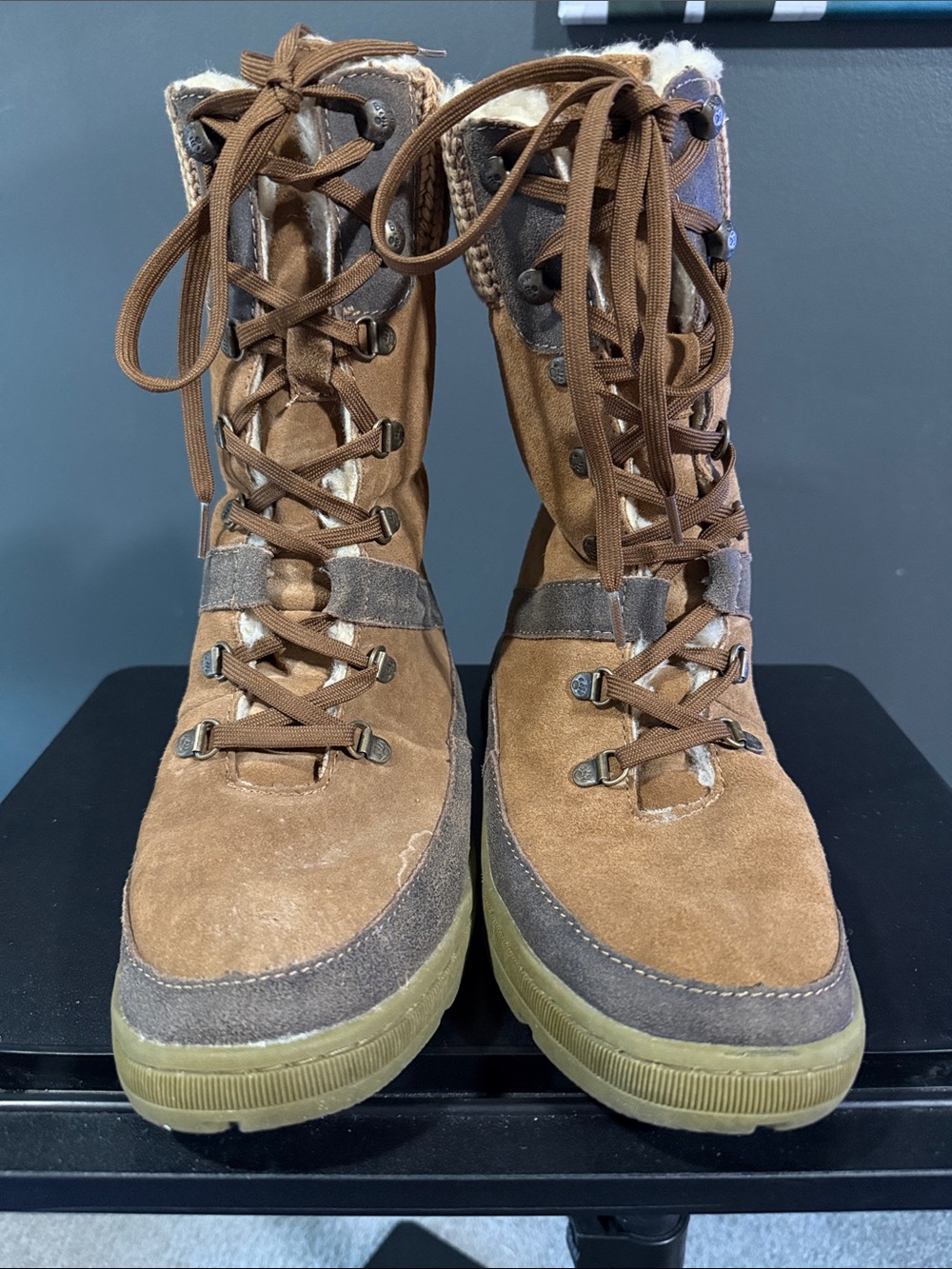 Bearpaw Chestnut Suede Knit-Cuff Winter Boots
